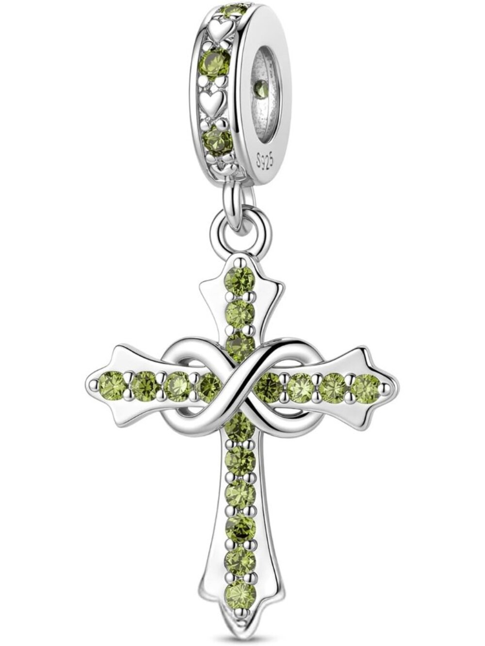 Women's Green 925 Sterling Silver Birthstone Charm Cross Compatible Charms Beads
